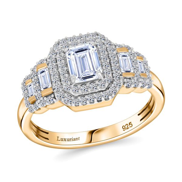 LUXURIANT SGL zertifizierter VS-EF Labor Diamant Ring, 925 Silber Gelbgold Vermeil - 1 ct. image number 2