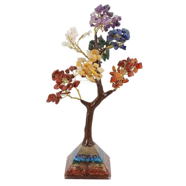 LIVMORE Edelsteinbaum mit Orgonit Basis, Sieben Chakren, 23 cm, 230 Perlen, Mehrfarbig image number 3