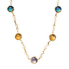 GP - Mehrfarbiges Murano aus Italien, Kanchanaburi Blauer Saphir Halskette ca. 45 cm 925 Silber 750 Gelbgold Vermeil