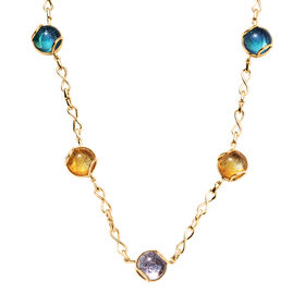 GP - Mehrfarbiges Murano aus Italien, Kanchanaburi Blauer Saphir Halskette ca. 45 cm 925 Silber 750 Gelbgold Vermeil