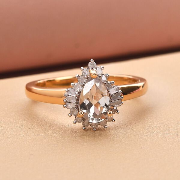 AAA Turkizit und weißer Diamant-Ring, 925 Silber Gelbgold Vermeil  ca. 1,08 ct image number 2