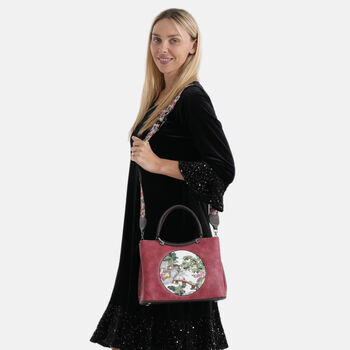 Florale Kunstprint Crossbody-Tasche mit gemustertem Schulterriemen, 30 x 18 x 22 cm, Rot