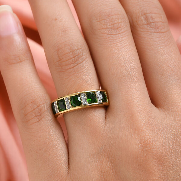 Nat&uuml;rlicher Chromdiopsid und Zirkon Ring 925 Silber vergoldet  ca. 2,12 ct image number 3
