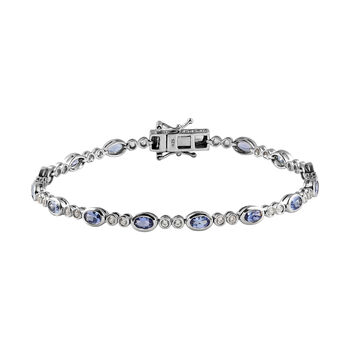 Tansanit und wei&szlig;es Zirkon-Armband, ca. 19 cm, 925 Silber platiniert ca. 4,19 ct