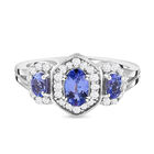 Tansanit und weißer Zirkon-Ring, 925 Silber platiniert (Größe 17.00) ca. 1,08 ct