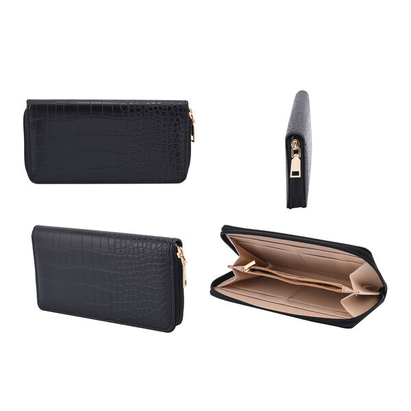 Passage - 4er-Set, Handtasche, Crossbody Tasche, Clutch und Brieftasche mit Kroko-Prägung, Schwarz image number 7