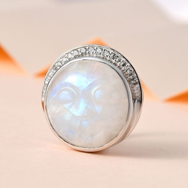 AA Premium Regenbogen Mondstein, wei&szlig;er Zirkon Ring, 925 Silber platiniert (Gr&ouml;&szlig;e 18.00) ca. 18.45 ct image number 2