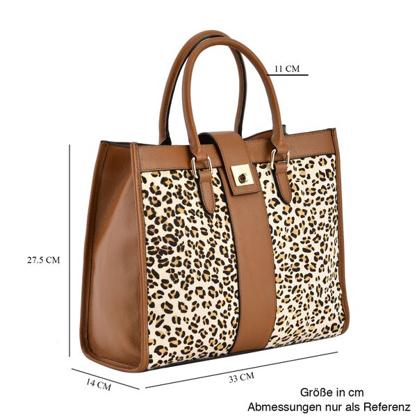 LA MAREY - Echtleder Handtasche 33x14x27,5cm, Griff 11cm, Crossbody 120cm, braun mit Leomuster image number 7