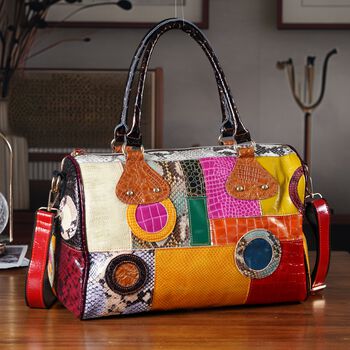 Chaos by Elsie Echtleder Crossbody-Tasche mit RFID-Schutz, 34x19x22cm, Kroko-Pr&auml;gung mit Rautenmuster, mehrfarbig