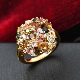 Mehrfarbig-Turmalin Ring 925 Silber 750 Gelbgold Vermeil (Größe 16.00) ca. 2,60 ct