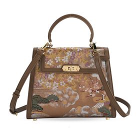 LA MAREY Crossbody Tasche aus 80% Seidenbrokat und 20% Echtleder, 24x10x20cm, Blau