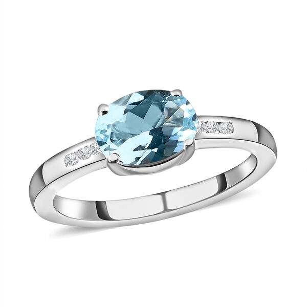 Espirito Santo Aquamarin und wei&szlig;er Zirkon-Ring, 925 Silber platiniert  ca. 1,21 ct image number 4