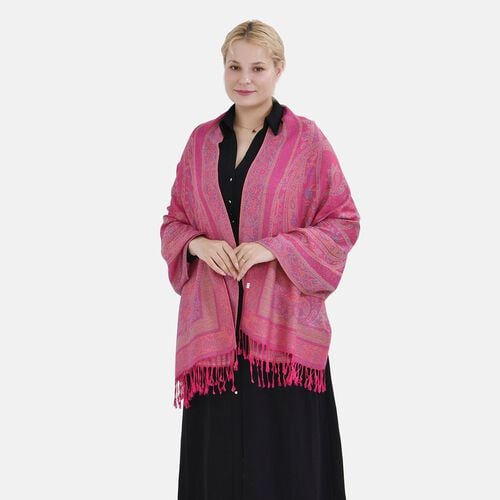 Jacquard Paisley-Schal mit Fransen, 170cm x 75cm, Pink image number 0