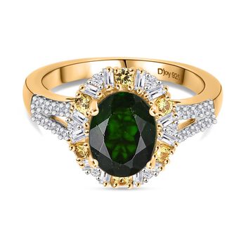 D'Joy Nat&uuml;rlicher Chromdiopsid, Gelber Saphir Ring 925 Silber 750 Gelbgold Vermeil (Gr&ouml;&szlig;e 21.00) ca. 2,52 ct