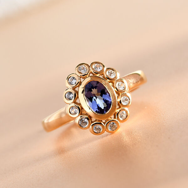 Tansanit und Zirkon Ring 925 Silber vergoldet  ca. 0,89 ct image number 2