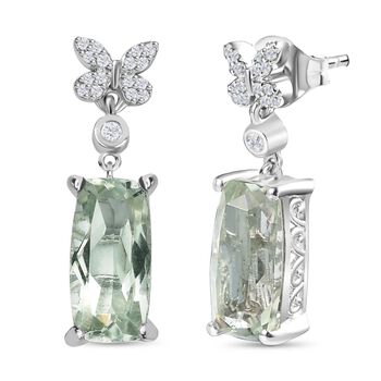 Prasiolith, Wei&szlig;er Zirkon Ohrringe 925 Silber rhodiniert ca. 5.90 ct