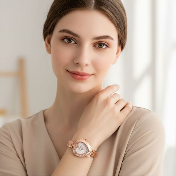 GENOA TIME V2 Herz-Armbanduhr, PC21S Japan Uhrwerk, 3ATM, 2,84x2,79cm, Ros&eacute; image number 3