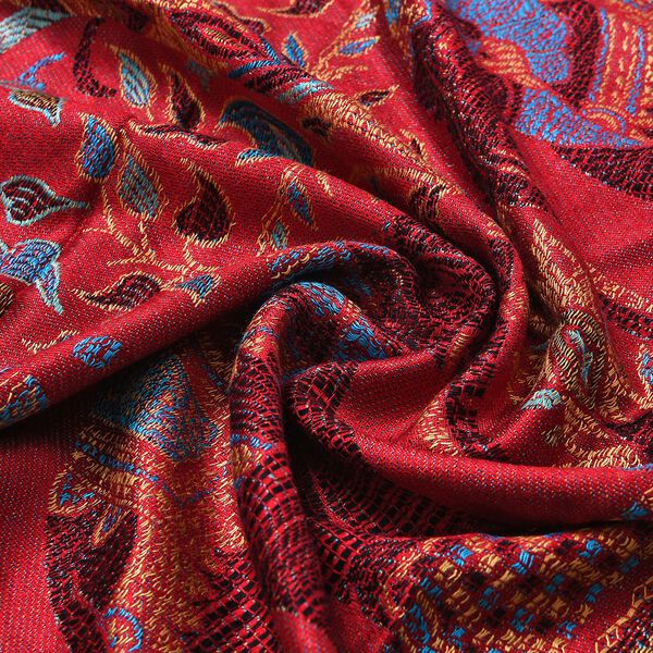 Jamawar-Schal, 3-Schiffchen-Webung, 70x200 cm, Elefant image number 8