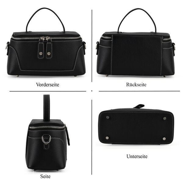 Echtleder City Crossbody-Tasche mit Tragegriff, Schwarz, 23.5x12x10 cm image number 4