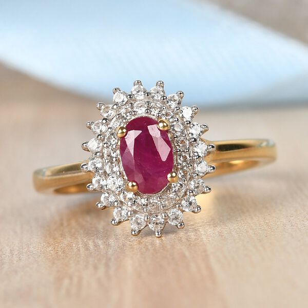 Burmesischer Rubin und Zirkon Ring 925 Silber 585 vergoldet image number 2