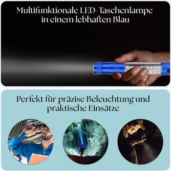 Multifunktionale LED-Taschenlampe mit Magnetkopf, 4 Lichtmodi, flexibler Schaft und Haken, Blau