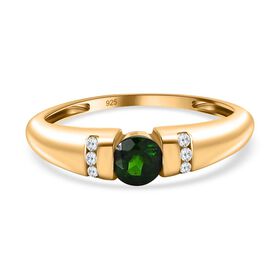 Natürlicher Chromdiopsid, Weißer Zirkon Ringe 925 Silber vergoldet (Größe 20.00) ca. 0.51 ct
