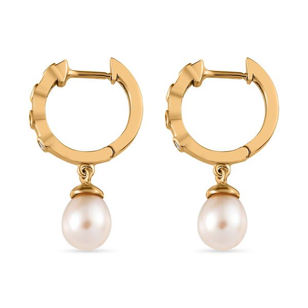 S&uuml;&szlig;wasserperle und Zirkon Ohrringe - 0,16 ct. image number 4