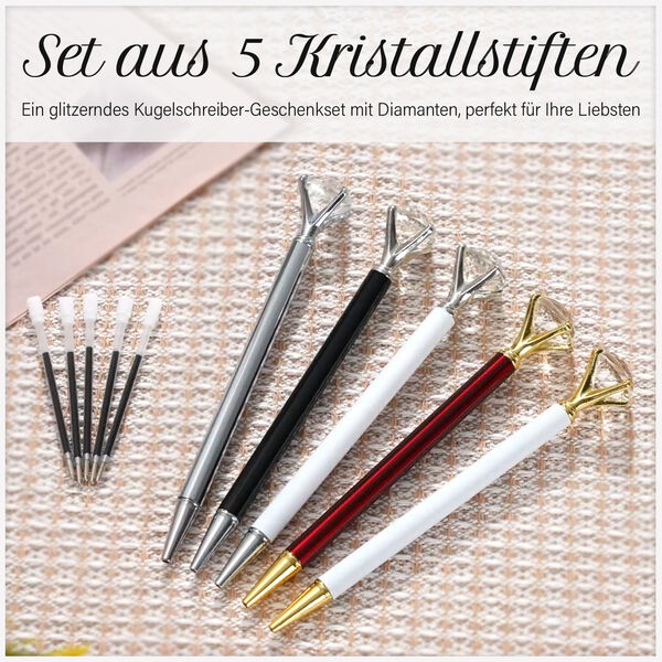 5er-Set Kristall-Kugelschreiber mit 5 Tinten, mehrfarbig image number 4