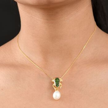 GP Trionfo Kollektion - S&uuml;&szlig;wasser Perle, Chromdiopsid, Zirkon und Kanchanaburi blauer Saphir-Anh&auml;nger mit 45cm Kette