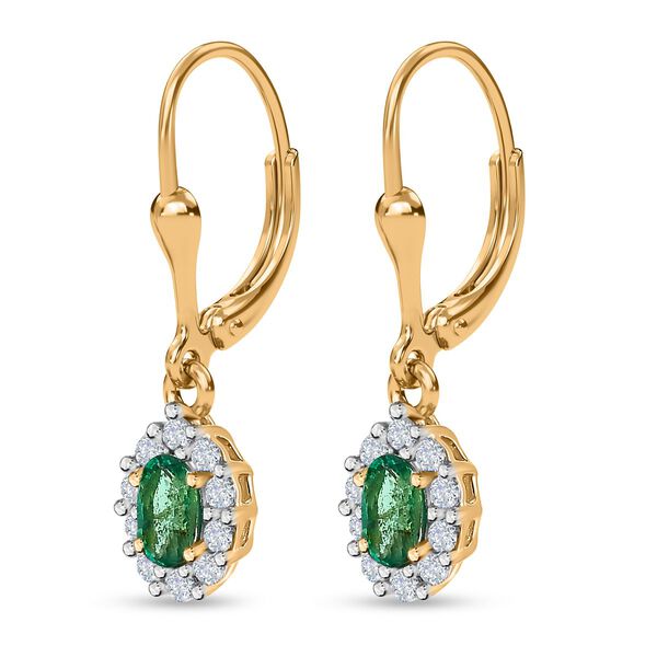 AAA Smaragd, Wei&szlig;er Zirkon Ohrringe, 925 Silber Gelbgold Vermeil ca. 0.83 ct image number 4