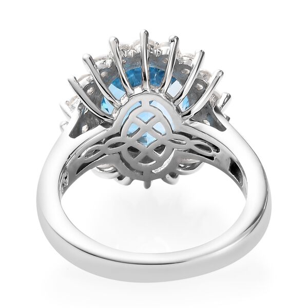 Schweizer Blautopas Halo Ring 925 Silber Platin-Überzug image number 6