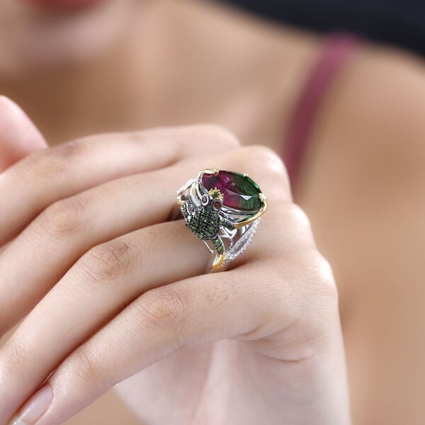 GP Trionfo Kollektion- Wassermelonen Quarz Triplett, roter Granat und Mehrfach-Edelstein-Ring - 15,59 ct. image number 2