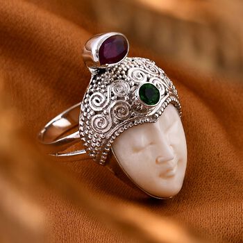 Royal Bali Kollektion - Ox-Bone, afrikanischer Rubin und Chromdiopsid Ring - 1,49 ct.