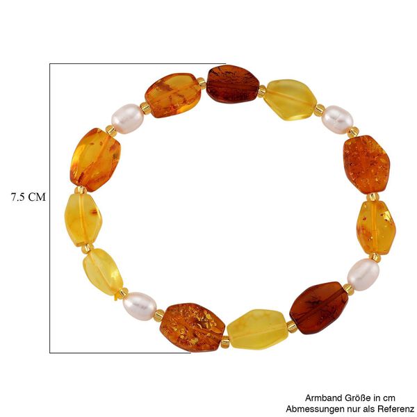 Flexibles S&uuml;&szlig;wasserperle und Bernstein Armband, 18cm image number 4