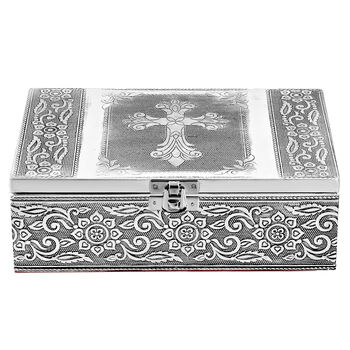 2er-Set &ndash; Oxidierte 20x13,5x7cm Aluminium-Schmuckbox und 16x9,5x3,8cm Perlen-Box, Kreuzpr&auml;gung, Silber und Wei&szlig;