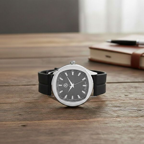 STRADA - Uhr mit japanischem Uhrwerk, silbernem Geh&auml;use und schwarzem Silikonarmband image number 2