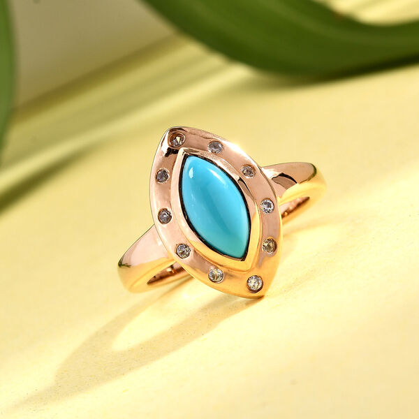 Nat&uuml;rlicher Sleeping Beauty T&uuml;rkis und Zirkon Halo Ring 925 Silber 585 Vergoldet image number 2