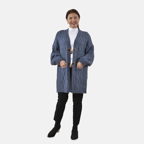 Lange Strickjacke mit Schlaufe, 87x44x60, Blau image number 0