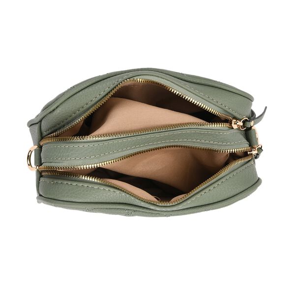 Crossbody-Tasche in Stepp-Optik mit abnehmbarem ethnischem Gurt, 21x13x7,5cm, Grün image number 5