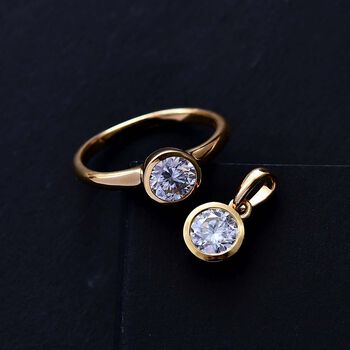 2er Set - Moissanit Ring und Anh&auml;nger, 925 Silber vergoldet (Gr&ouml;&szlig;e 20.00) ca. 1.50 ct