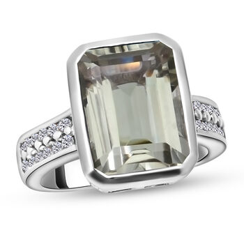 Prasiolith und Zirkon-Ring, 925 Silber platiniert  ca. 7,28 ct