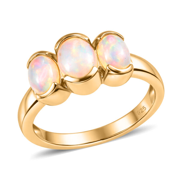 Nat&uuml;rlicher &Auml;thiopischer Opal 3 Stein Ring 925 Silber vergoldet  ca. 1,13 ct image number 3