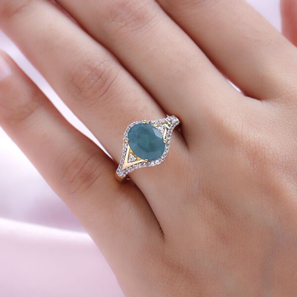 Grandidierit und wei&szlig;er Zirkon-Ring, 925 Silber vergoldet (Gr&ouml;&szlig;e 20.00) ca. 3.19 ct image number 3