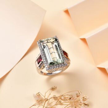 Prasiolith, Rhodolith Granat und Zirkon-Ring - 13,70 ct.