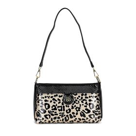 Stylische Sling-Umhängetasche mit  Leopardenmuster, Schwarz