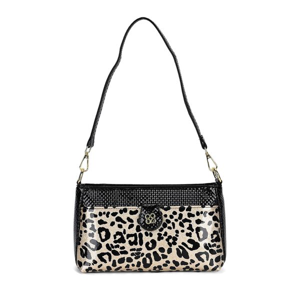 Stylische Sling-Umhängetasche mit  Leopardenmuster, Schwarz image number 0