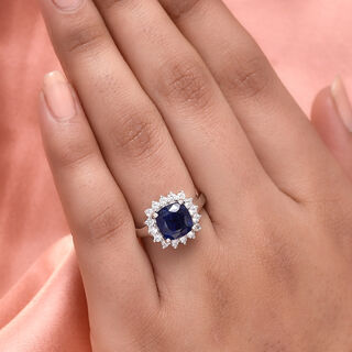 Kyanit und Zirkon Ring 925 Silber platiniert (Größe 20.00) ca. 3,56 ct