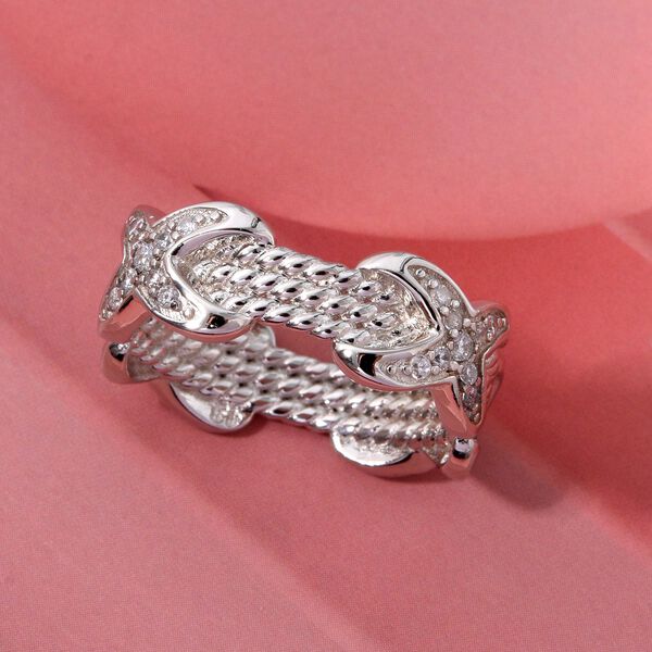 Lustro Stella Weißer Zirkonia Ring 925 Silber XO Band rhodiniert (Größe 17.00) image number 1