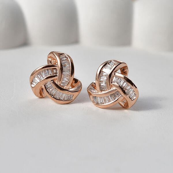 D'Joy wei&szlig;e Diamant Liebesknoten Ohrstecker, 925 Silber 750 Ros&eacute;gold Vermeil - 0,25 ct. image number 1