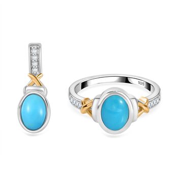 AA Sleeping Beauty T&uuml;rkis Schmuckset 925 Silber Zweifarbige Beschichtung ca. 1,64 ct.